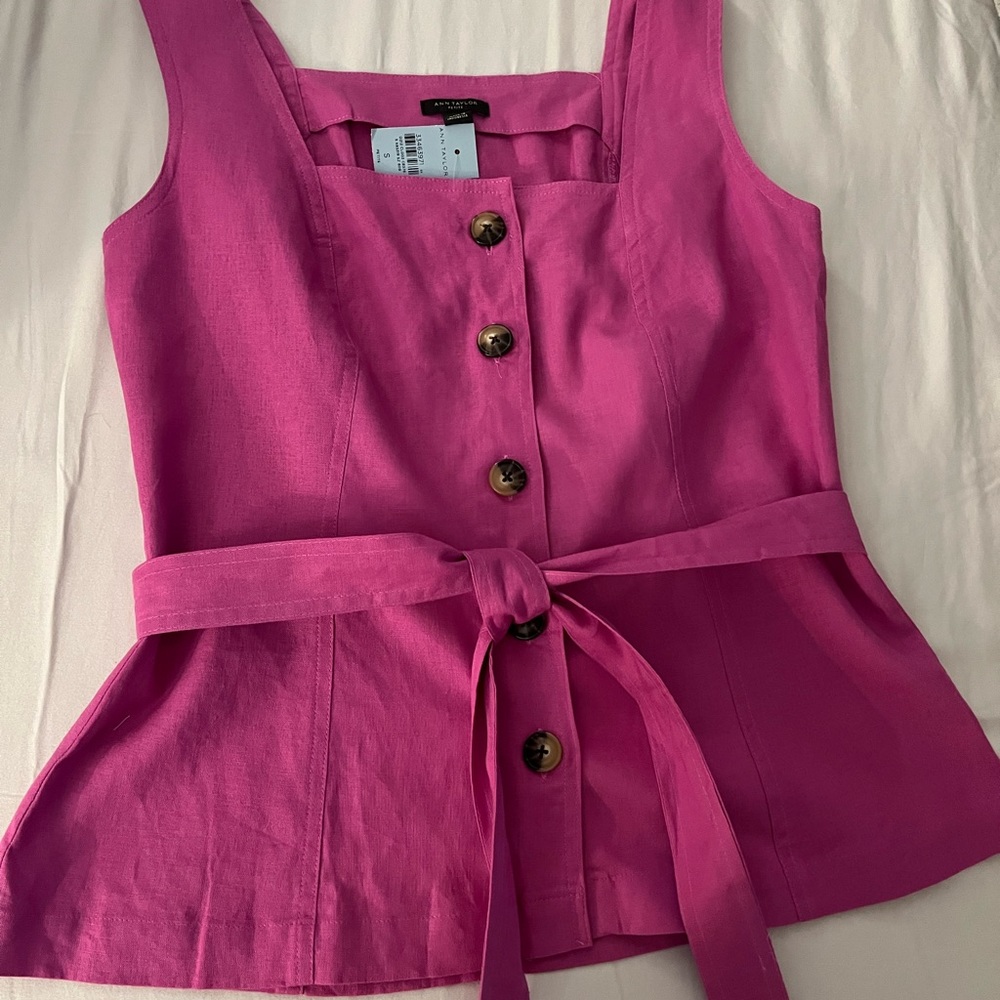 Linen blend button front sleeveless top